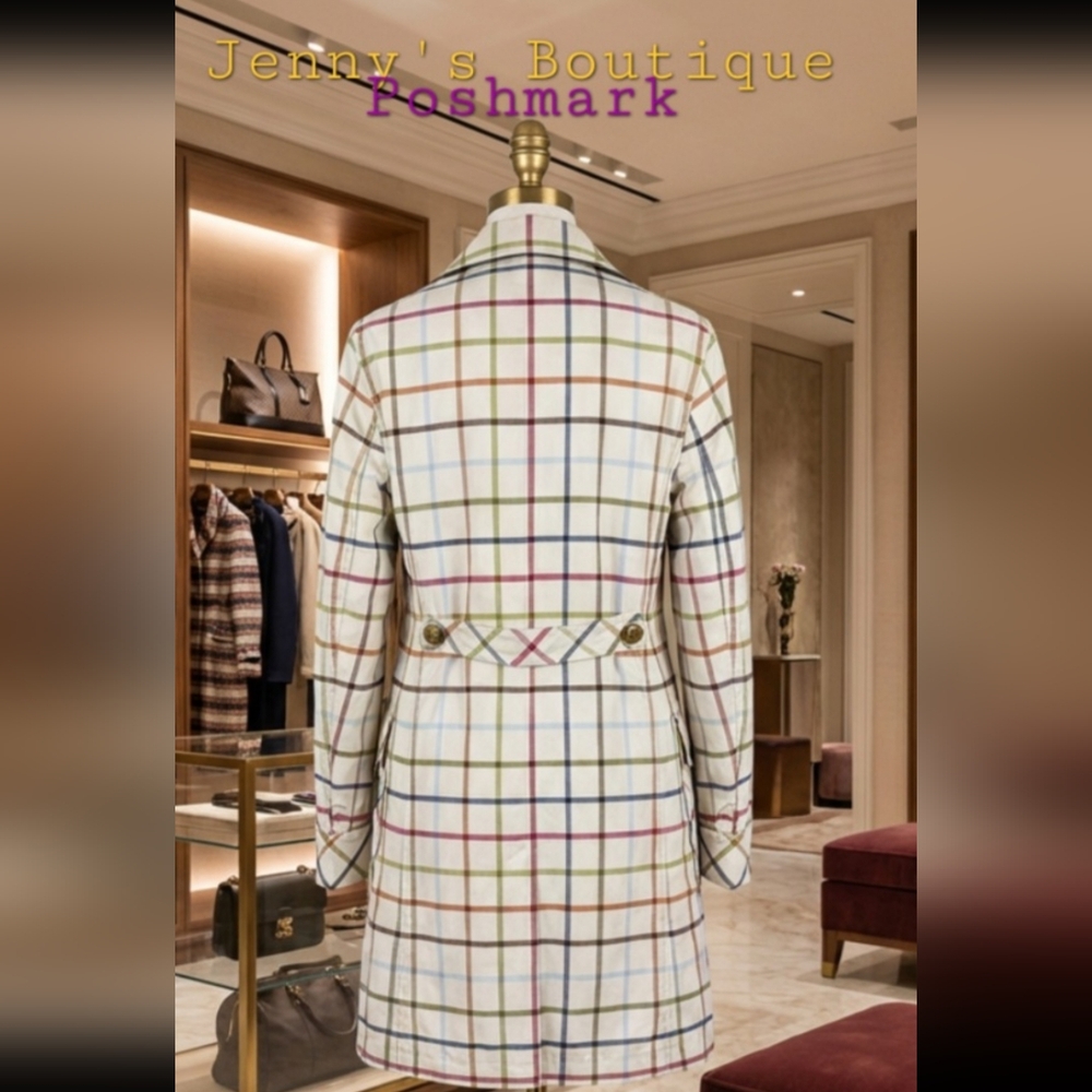 AUTHENTIC COACH tartan Or Tattersall Multi Color Plaid And Cream Coat/Jacket med - Picture 6 of 6